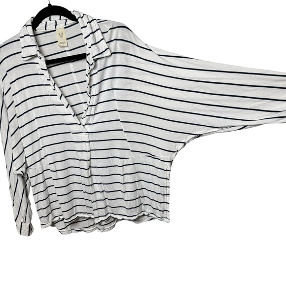 Free People Can't Fool Me Nautical Stripe Oversize Shirt Top Dolman SZ XS Vneck - Picture 6 of 10
